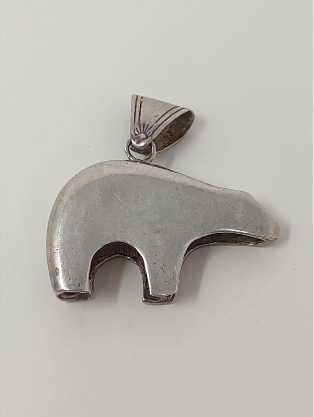 Vintage Navajo Silver Bear Pendant Glenn Sandoval GS Signed